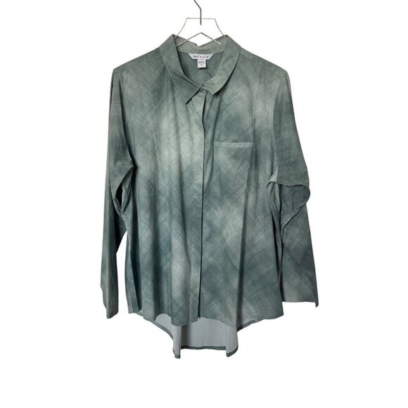 ATHLETA Urbanite Printed Button down shirt Oversized Top Denali Green size 1X - Picture 1 of 7